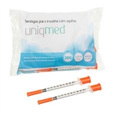 Seringa para Insulina Uniqmed 0,5mL (50UI) Agulha 8x0,3mm 30G - Pacote com 10 seringas